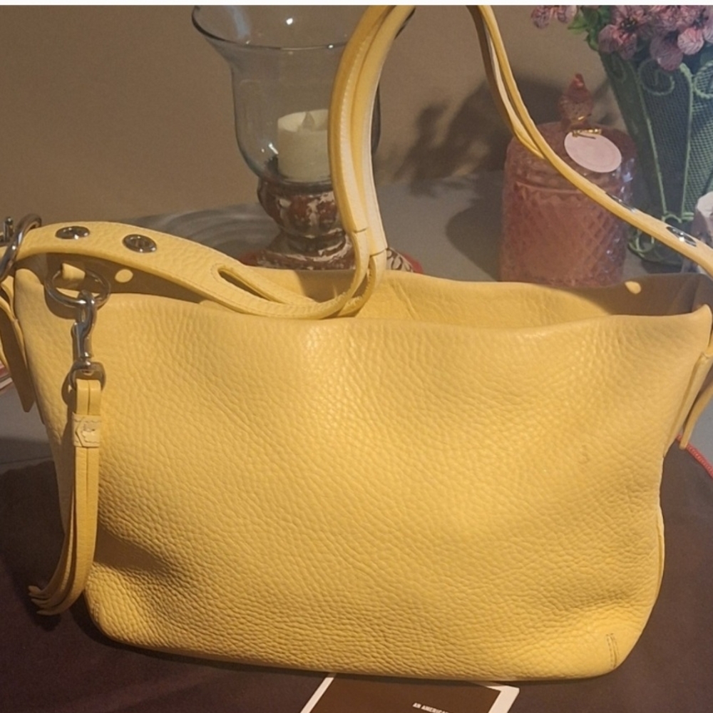 Coach Yellow Shoulder Bag with Textured Leather and Brass Hardware